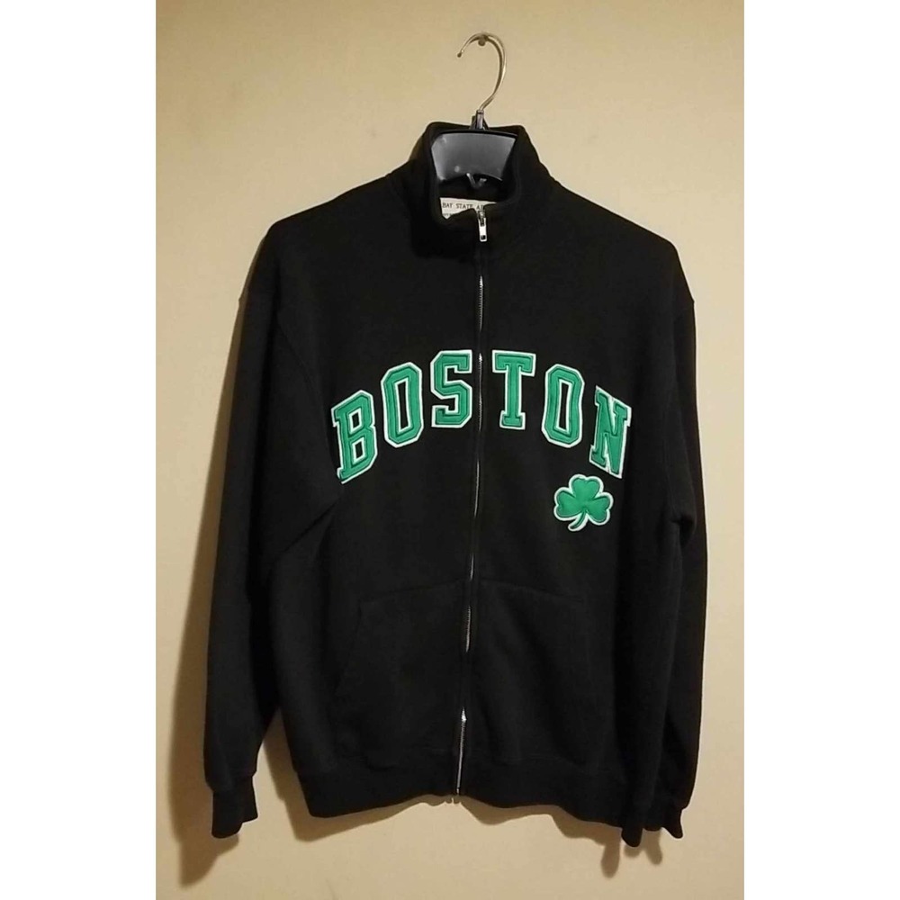 Bay State Apparel Boston Clover Black and Green Zip Up Sweater Size Large